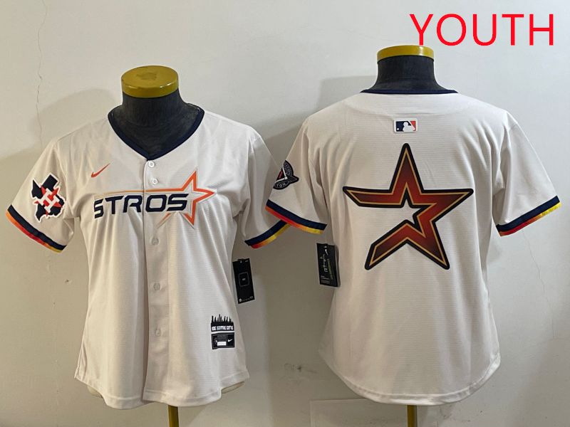 Youth Houston Astros Blank Cream Three generations Joint Name 2025 Nike MLB Jersey style 41011